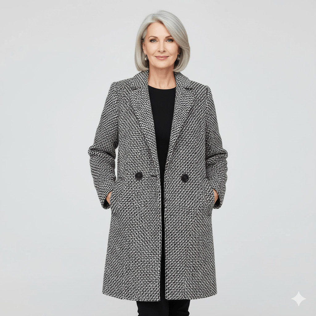 Rebeka Longline Houndstooth Women's Wool-Blend Winter Coat