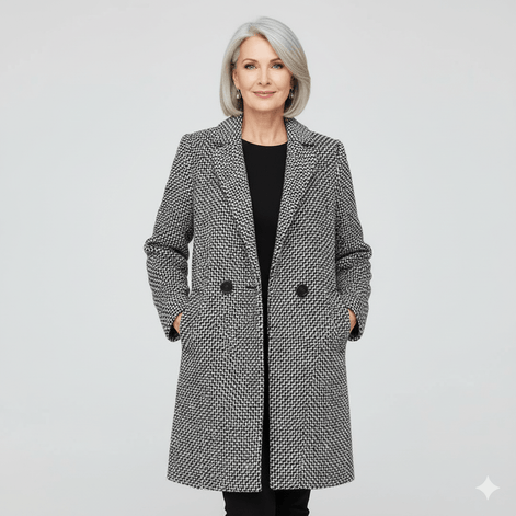 Rebeka Longline Houndstooth Women's Wool-Blend Winter Coat