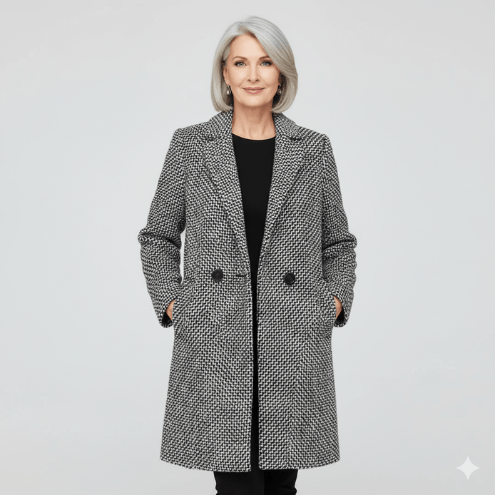 Rebeka Longline Houndstooth Women's Wool-Blend Winter Coat