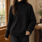 Imogen-Elise Oversized Turtleneck Knitted Jumper with Ribbed Cuffs for Women
