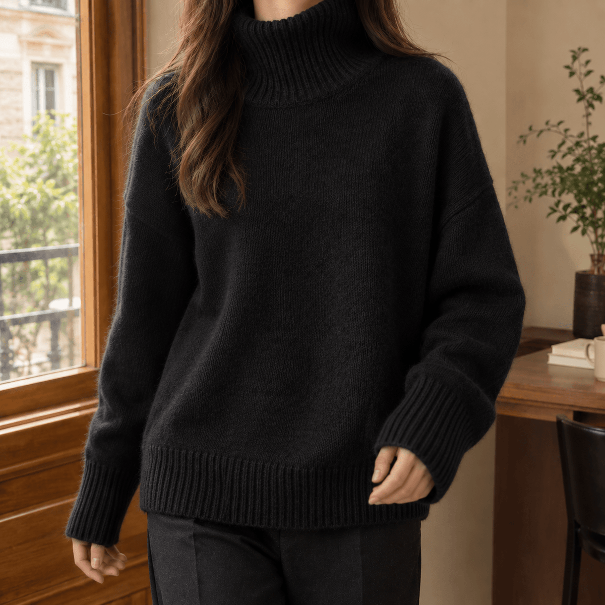Imogen-Elise Oversized Turtleneck Knitted Jumper with Ribbed Cuffs for Women