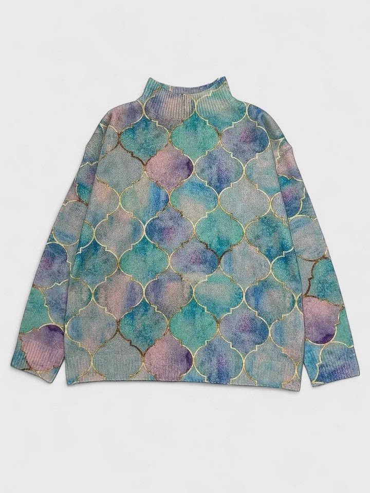 Selah Tie-Dye Turtleneck Women's Knitted Jumper with Metallic Print