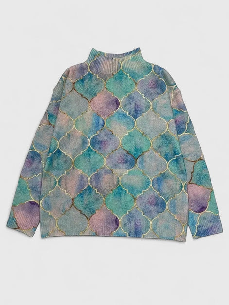 Selah Tie-Dye Turtleneck Women's Knitted Jumper with Metallic Print