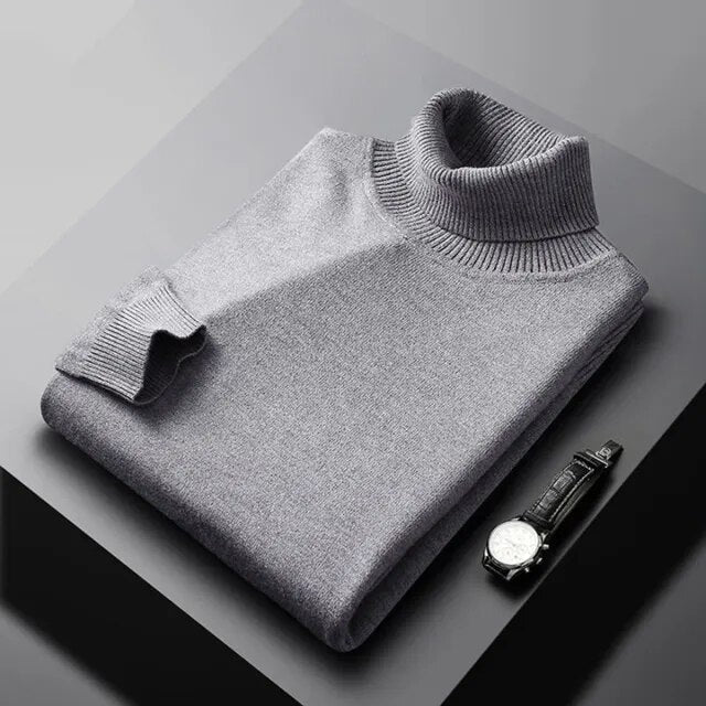 Men's Knit Turtleneck Jumper with Ribbed Collar