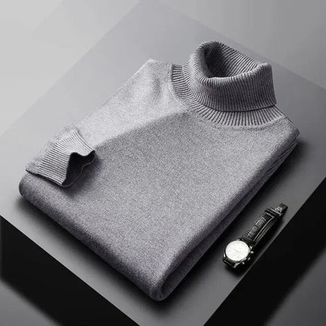 Men's Knit Turtleneck Jumper with Ribbed Collar