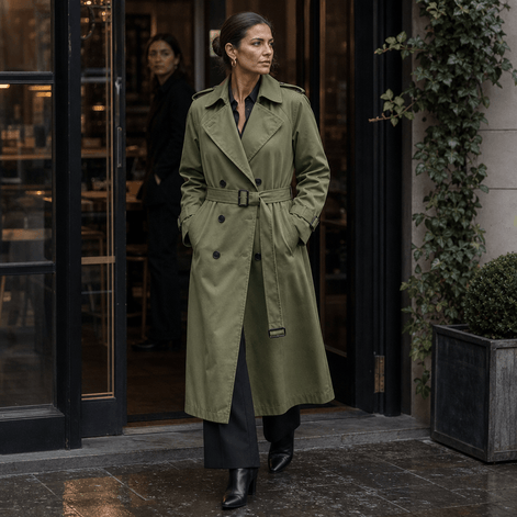 Mayfield Double-Breasted Belted Long Trench Coat with Tailored Waist for Women