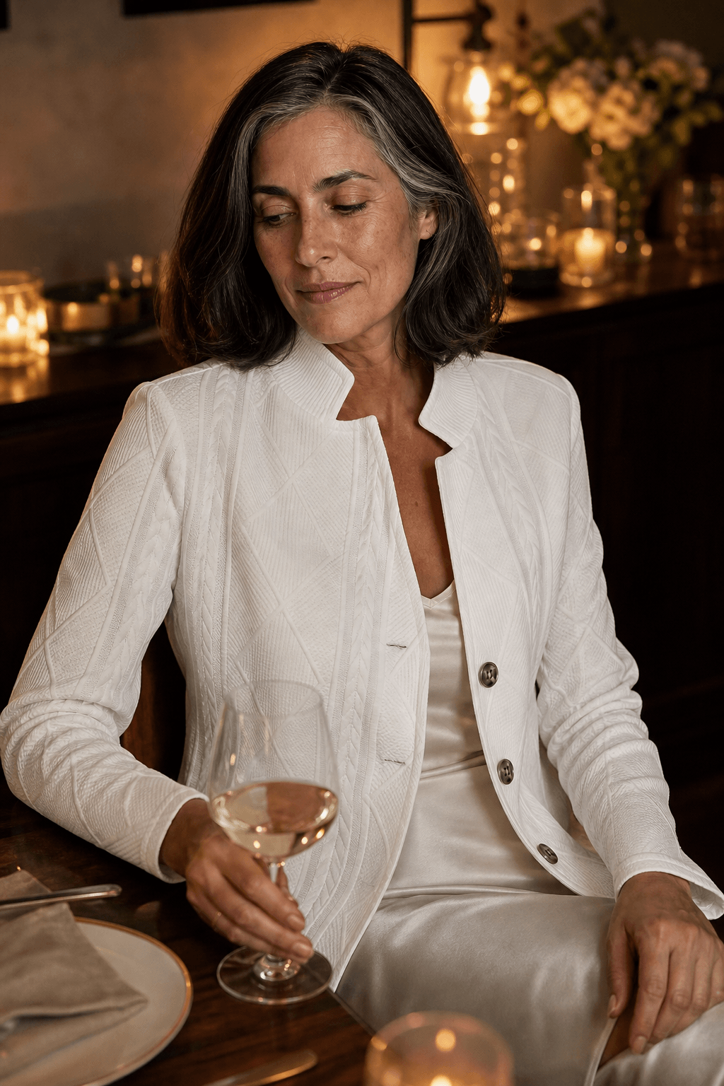 Women's Textured Knit Stand-Collar Tailored Blazer with Open Front