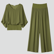 Adeline Draped Blouson Top and Wide-Leg Trouser Two Piece Set