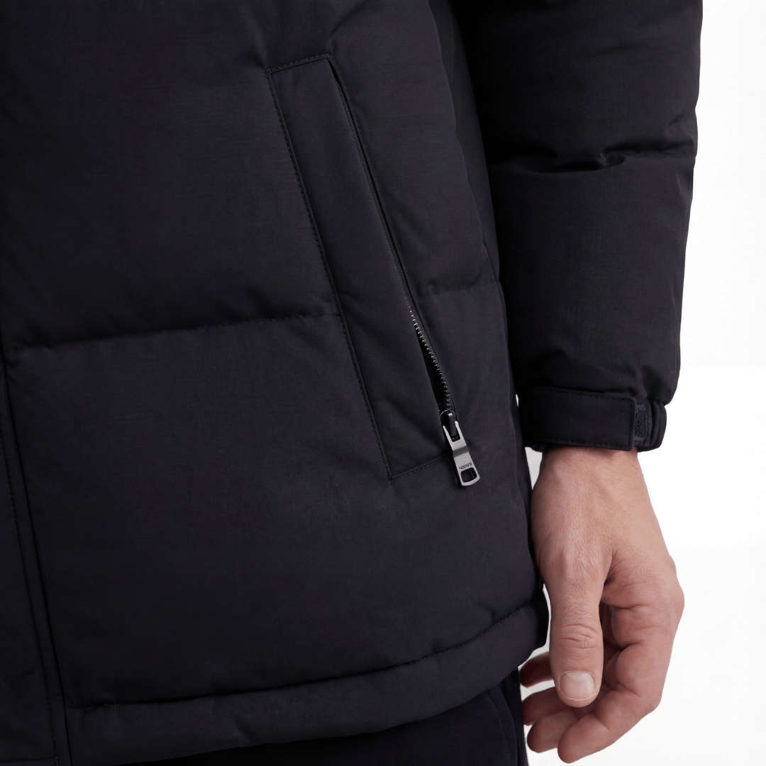 Men's Matte Polyester Puffer Jacket with Adjustable Hood
