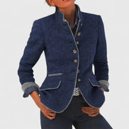 Women's Tailored Wool Blazer with Contrast Trim and Structured Fit
