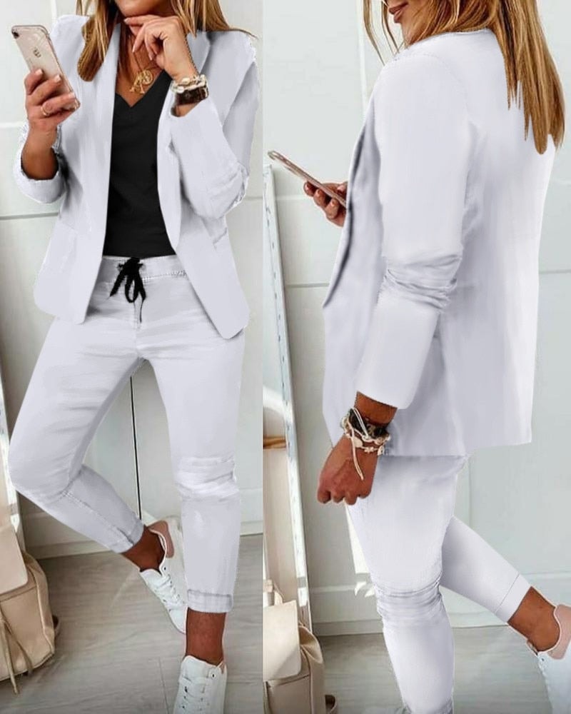 Women's Cotton Blend Blazer and Jogger Two-Piece Co-Ord Set