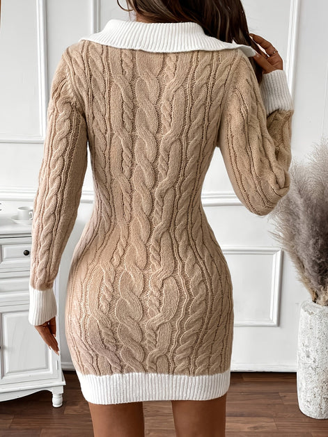 Adelia Collared Cable-Knit Women's Jumper Dress