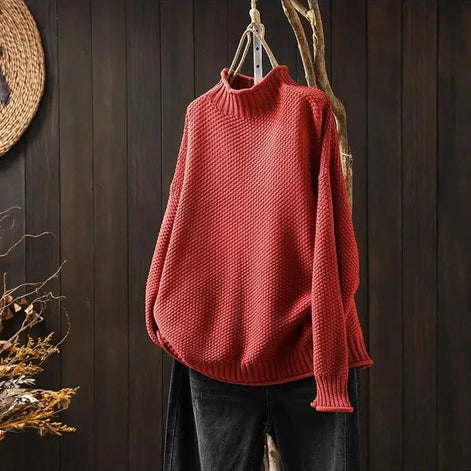 Filipa Mock-Neck Ribbed Oversized Women's Knitted Jumper