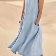 Sleeveless Linen Midi Dress with Pockets for a Christmas Party