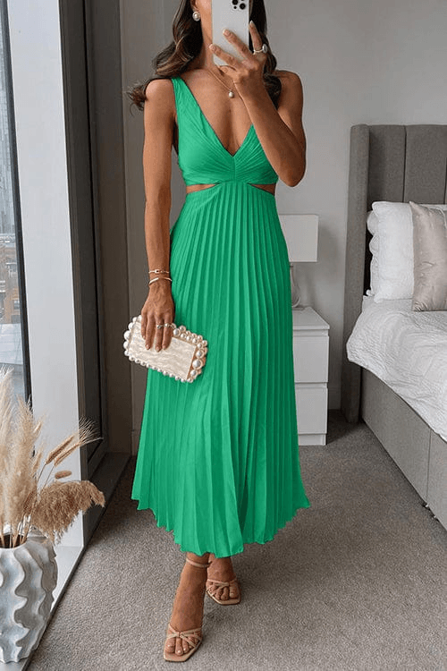 Sanne Pleated Satin Midi Dressing Gown for Ladies