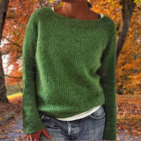 Women's Textured Boat Neck Knitted Jumper with Long Sleeves