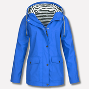 Women's Waterproof Hooded Rain Jacket with Zip Front and Snap Button Pockets
