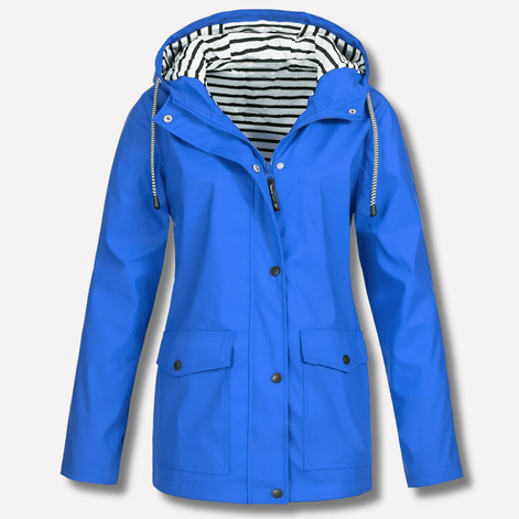 Women's Waterproof Hooded Rain Jacket with Zip Front and Snap Button Pockets