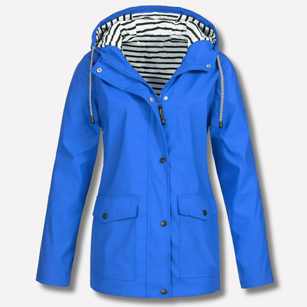 Women's Waterproof Hooded Rain Jacket with Zip Front and Snap Button Pockets