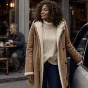 Women's Faux Shearling-Lined Hooded Duffle Coat with Hip-Length Fit