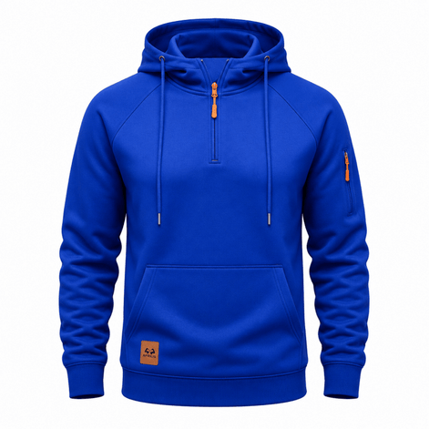 Men's Half-Zip Hooded Sweatshirt with Kangaroo Pocket and Adjustable Hood
