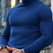 Men's Ribbed Turtleneck Knit Jumper with Long Sleeves