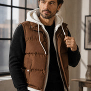 Men's Double-Layered Hood Padded Puffer Vest