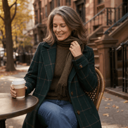 Women's Oversized Plaid Wool-Look Coat with Two-Button Front