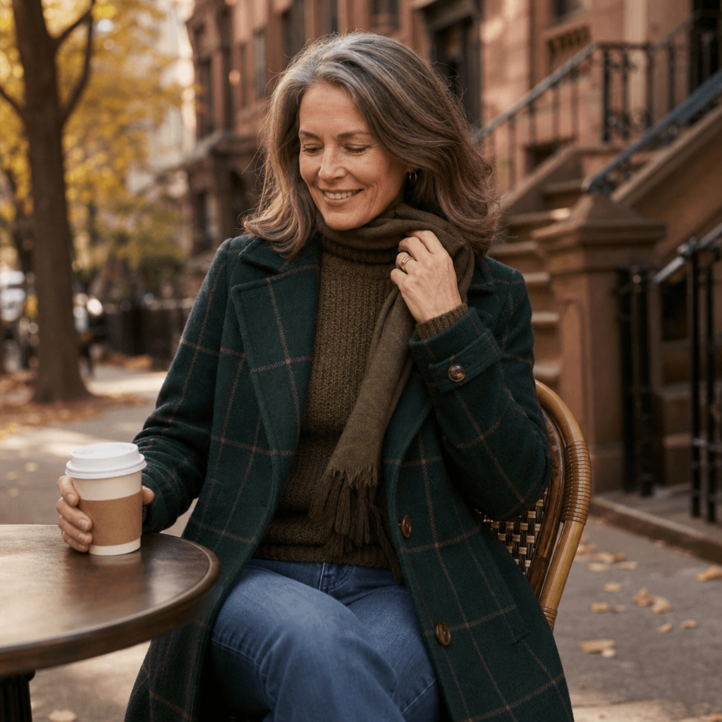 Women's Oversized Plaid Wool-Look Coat with Two-Button Front