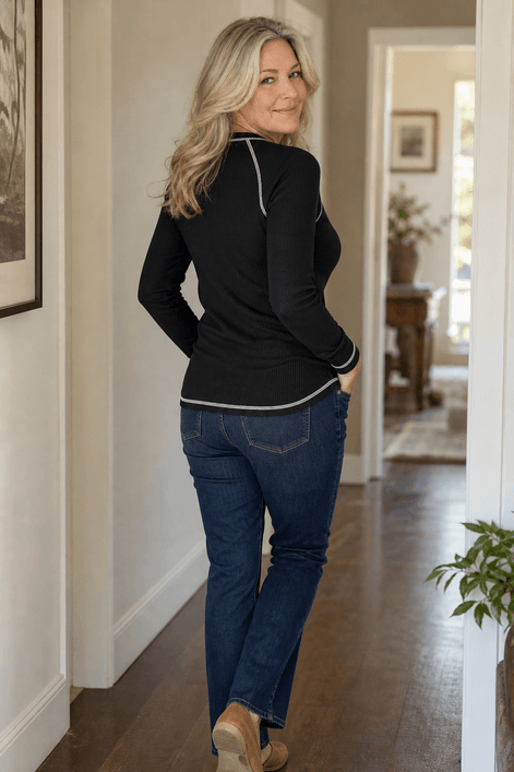 Women's Waffle Knit Henley Top with Button Placket