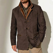 Men's Suede-Look Blazer-Style Jacket with Contrast Trim Collar