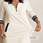 Women's Quarter-Zip Collared Knit Midi Dress with Pockets