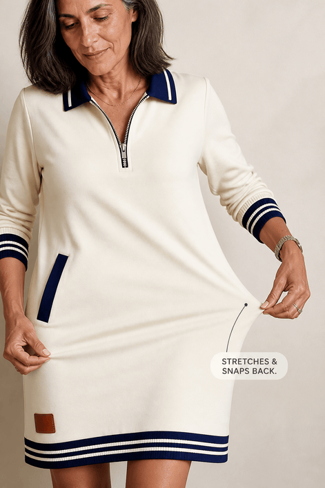 Women's Quarter-Zip Collared Knit Midi Dress with Pockets