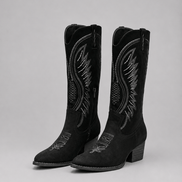 Suede Western Cowboy Knee-High Boots with Block Heel and Embroidered Stitching