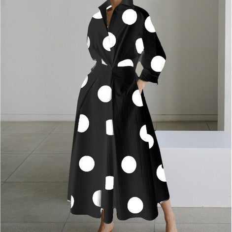 Alora Collared Front Wrap Women's Midi Dress with Long Sleeves in Print