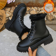 Women's Faux Leather Winter Boots with Faux Fur Trim and Chunky Platform Sole