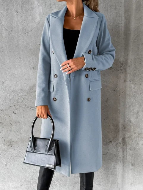 Jolie Double-Breasted Longline Women's Winter Coat with Tailored Lapels