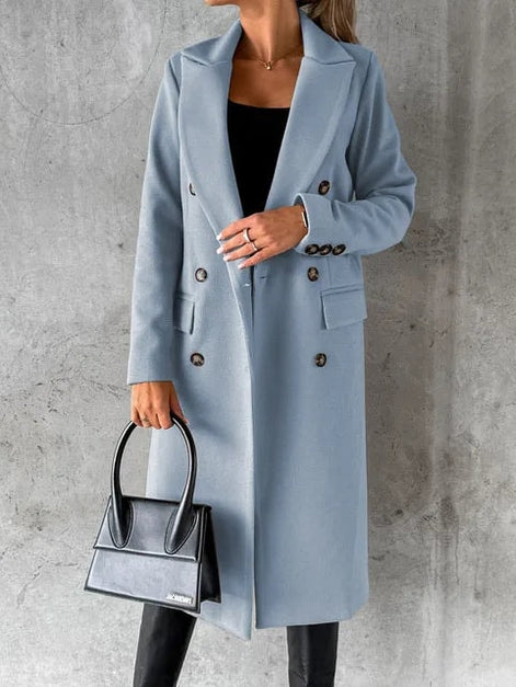 Jolie Double-Breasted Longline Women's Winter Coat with Tailored Lapels