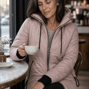 Women's Longline Hooded Quilted Puffer Jacket with Zip Front