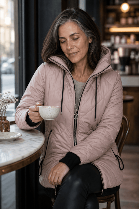 Women's Longline Hooded Quilted Puffer Jacket with Zip Front
