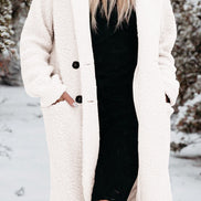 Women's Long Teddy Fleece Coat with Button Front Closure