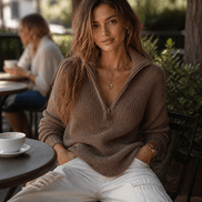 Women's Half-Zip Textured Knit Jumper with Convertible Collar