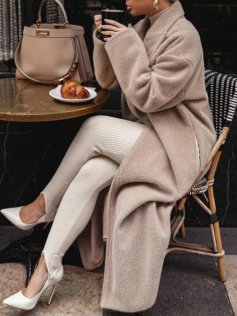 Christy Women's Oversized Longline Wool Blend Coat with Lapel Collar