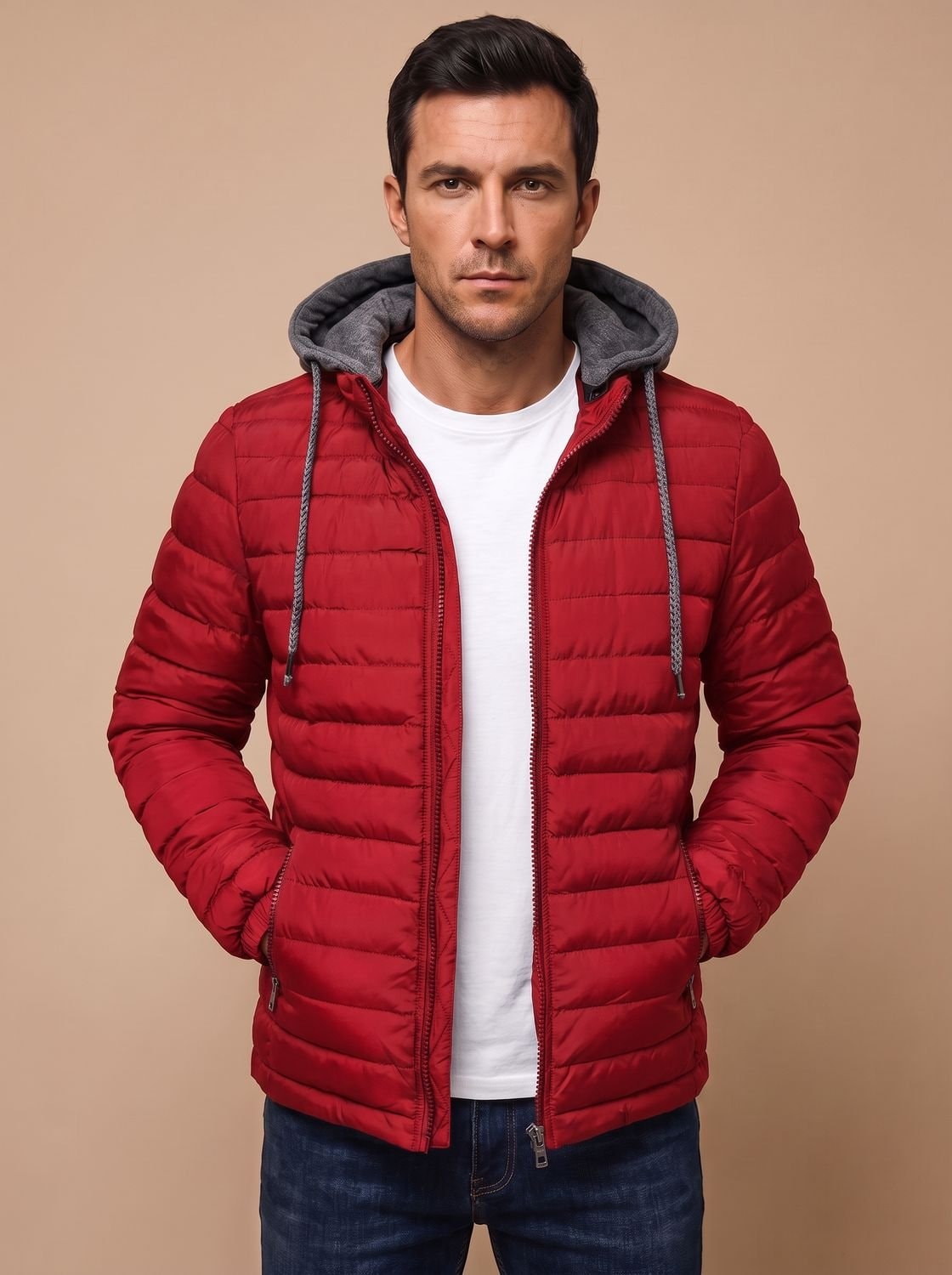 Dorian Men's Hooded Quilted Puffer Jacket with Packable Fold-Away Fit