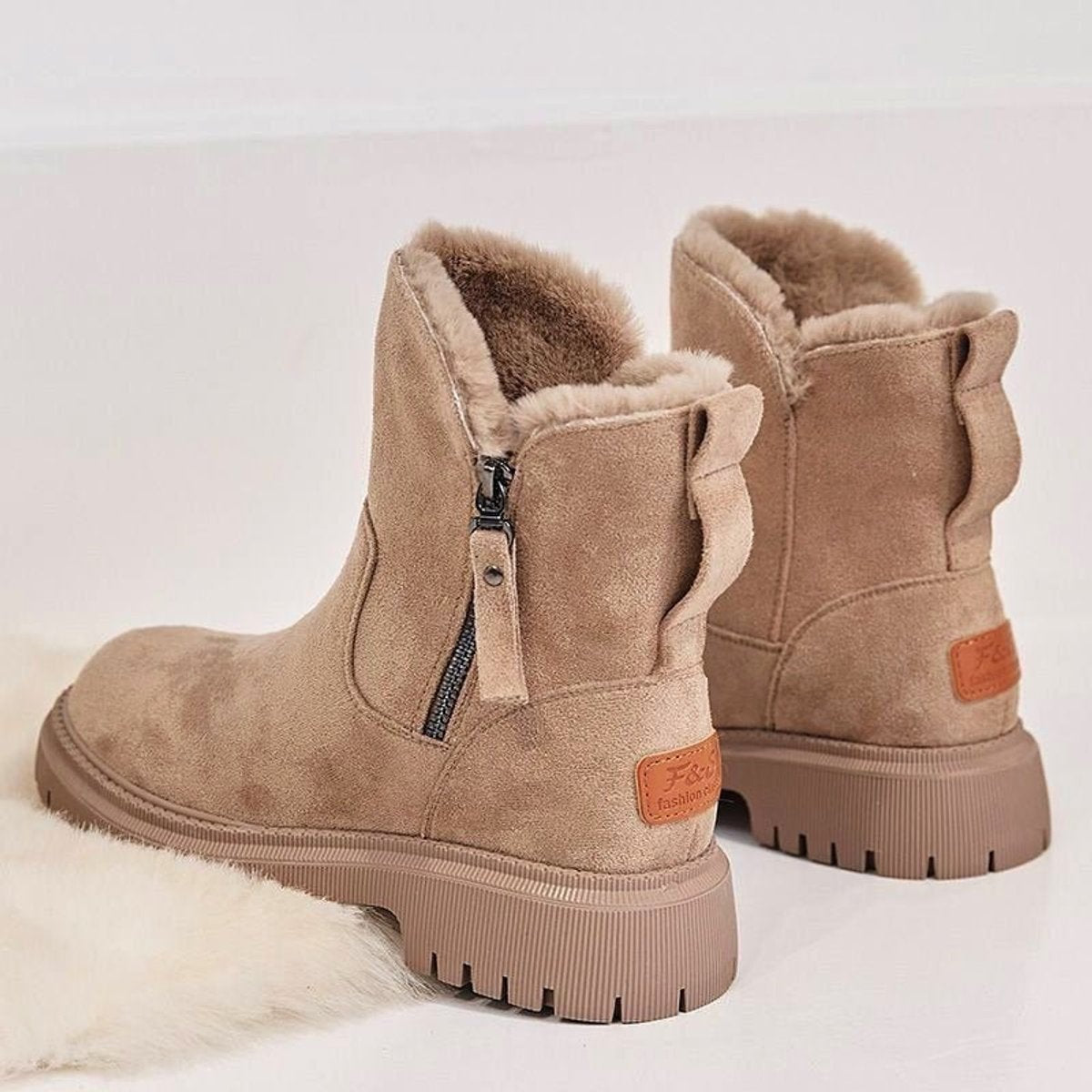 Amelie Fur-Lined Faux Suede Women's Winter Ankle Boots with Side Zip