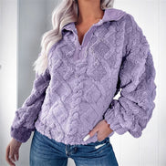 Women's Textured Fleece Quarter-Zip Pullover with Stand Collar