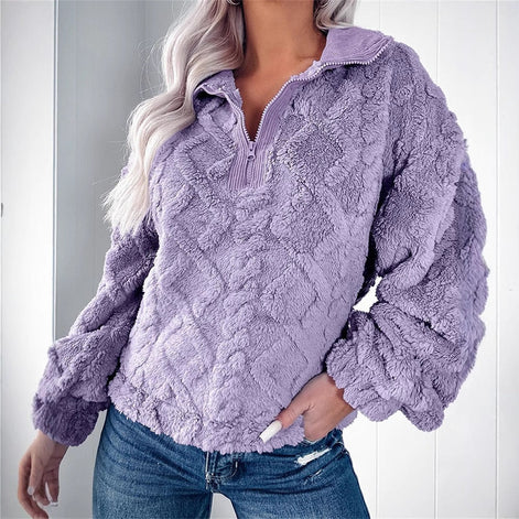 Women's Textured Fleece Quarter-Zip Pullover with Stand Collar