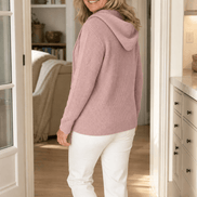Women's Ribbed Zip-Up Hooded Cardigan with Drawstring Hood