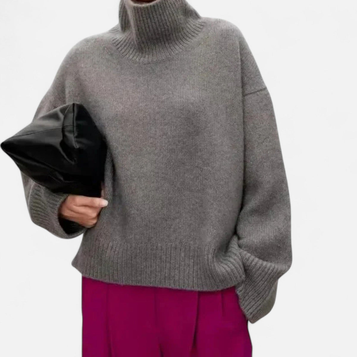 Women's Wool Turtleneck Knitted Jumper with Ribbed Roll Neck