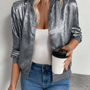 Nessa High-Neck Cropped Polyester Bomber Jacket for Women